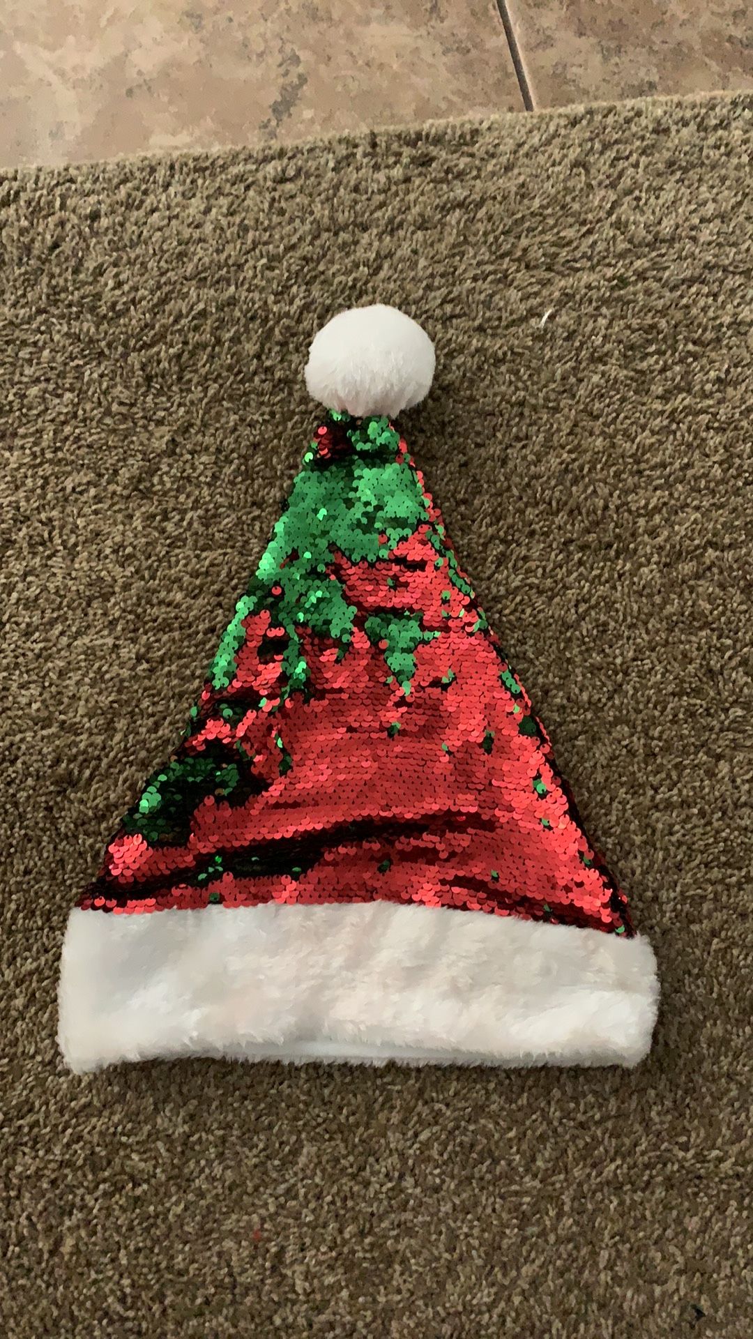 Santa Claus Christmas Hat Red Green Sequin Cap