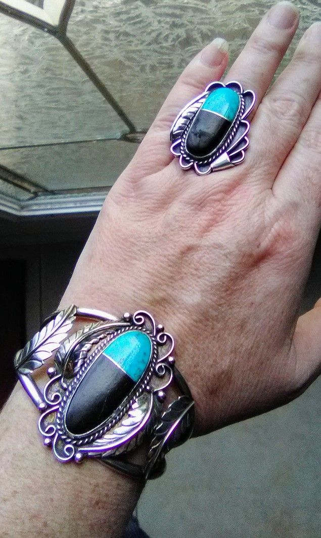 Vintage Sterling Silver Bracelet & Ring Set