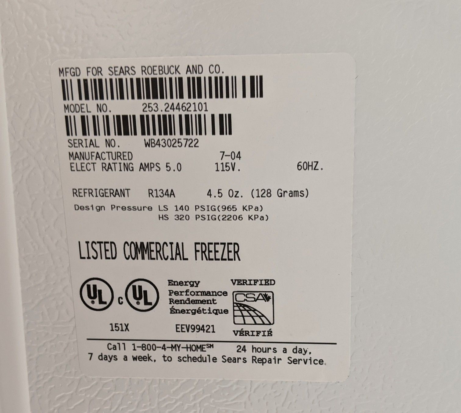 Kenmore Frost Free Commercial Upright Freezer