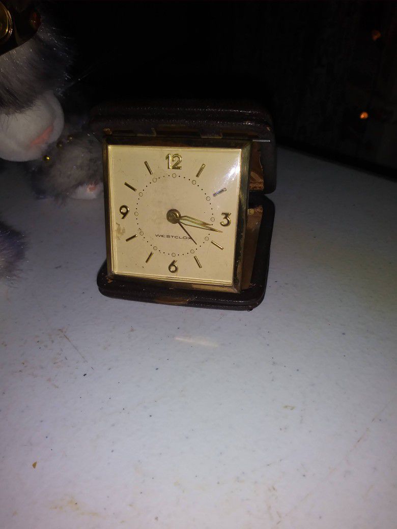 Vintage Westclox Travel Alarm Clock Wind Up Folding Working Clock