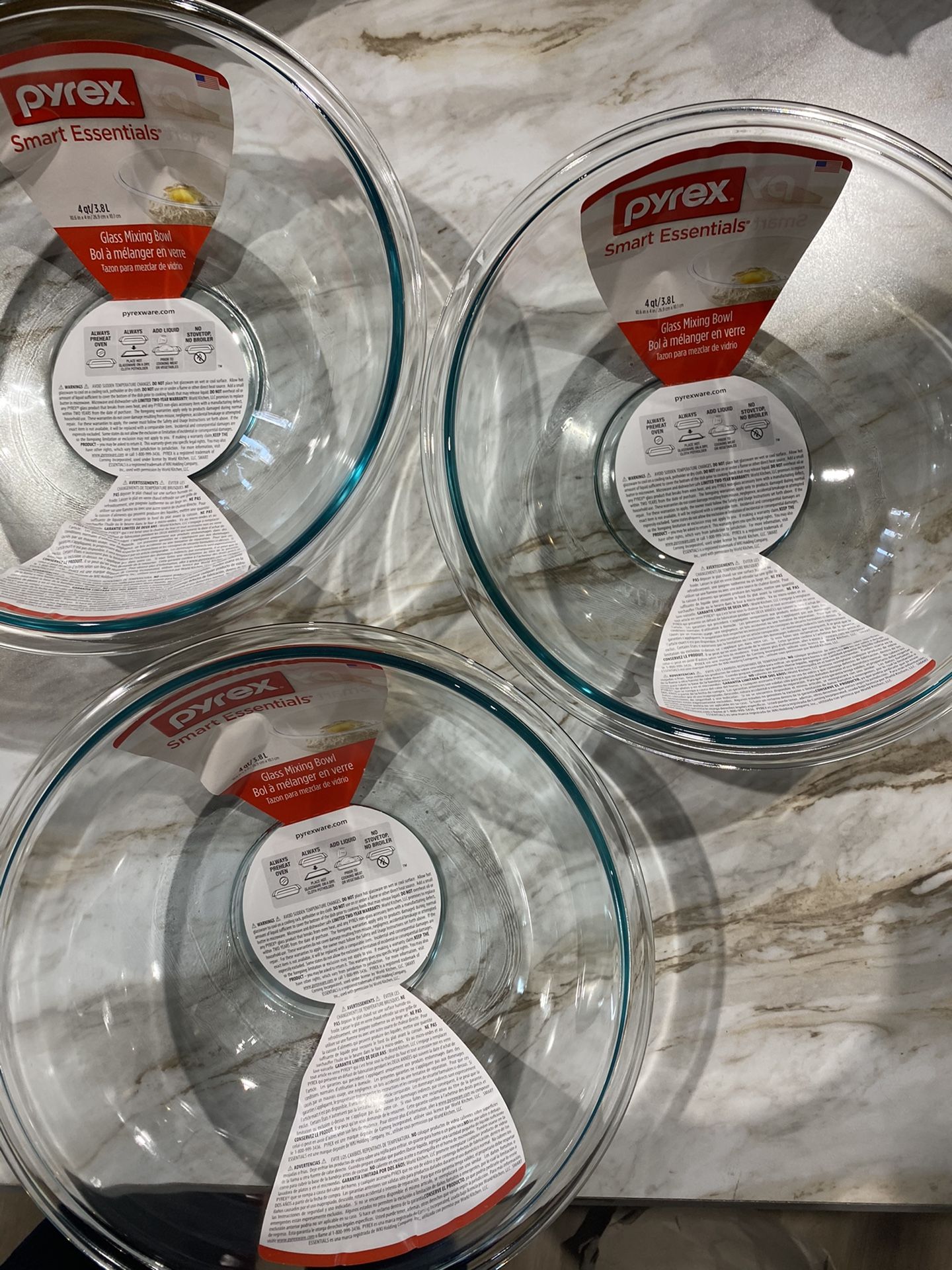 $14 each + sales tax- THREE Pyrex prepware mixing bowls. MSRP $36 each.