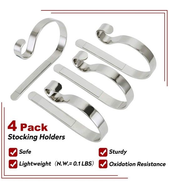 4 Pack Adjustable Stocking Holder Non-Skid Stocking Hangers Lightweight Stocking Hooks for Fireplace Home Decor