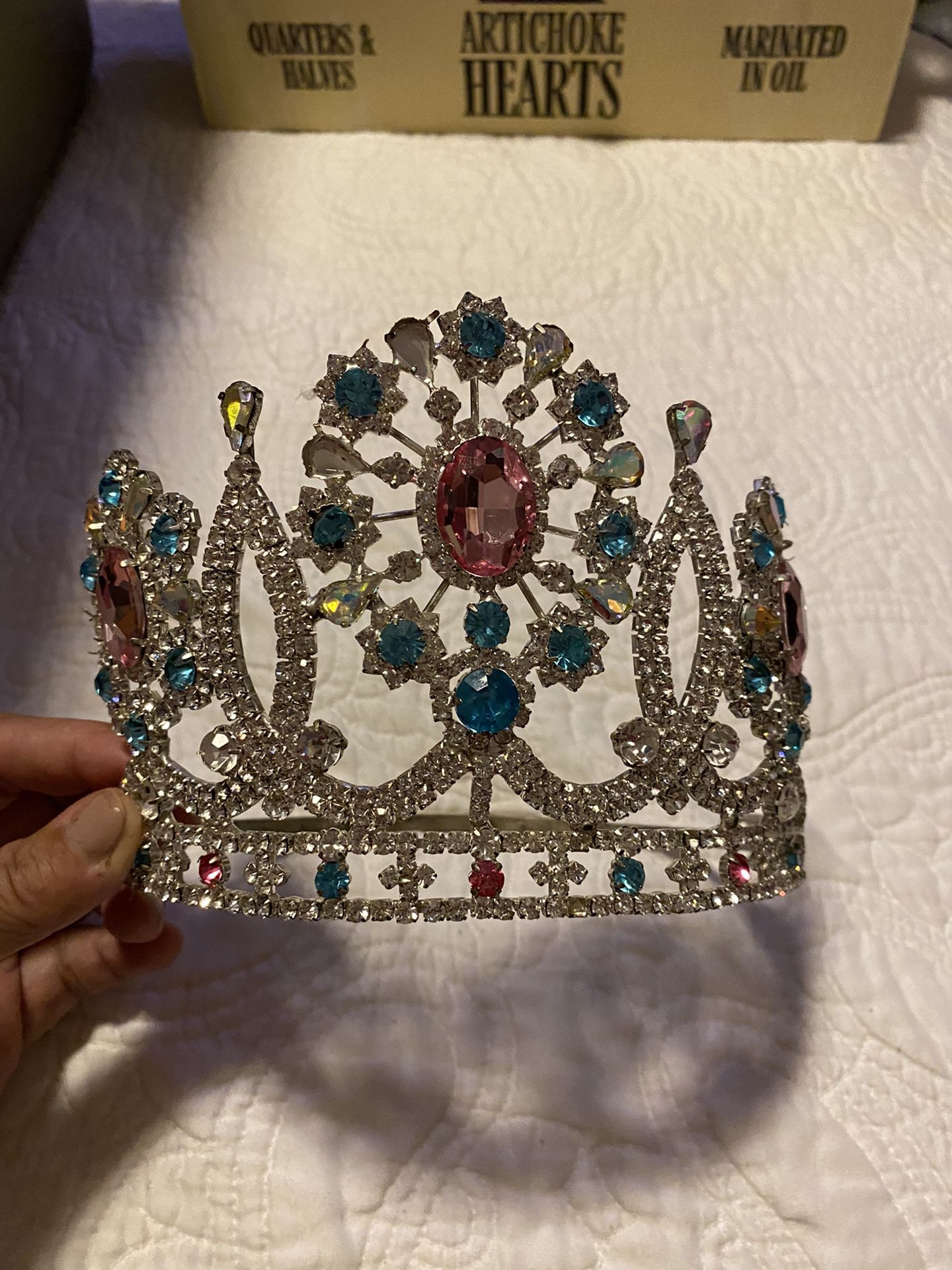 Beautiful pageant Crown tiara Pink blue and rhinestones 
