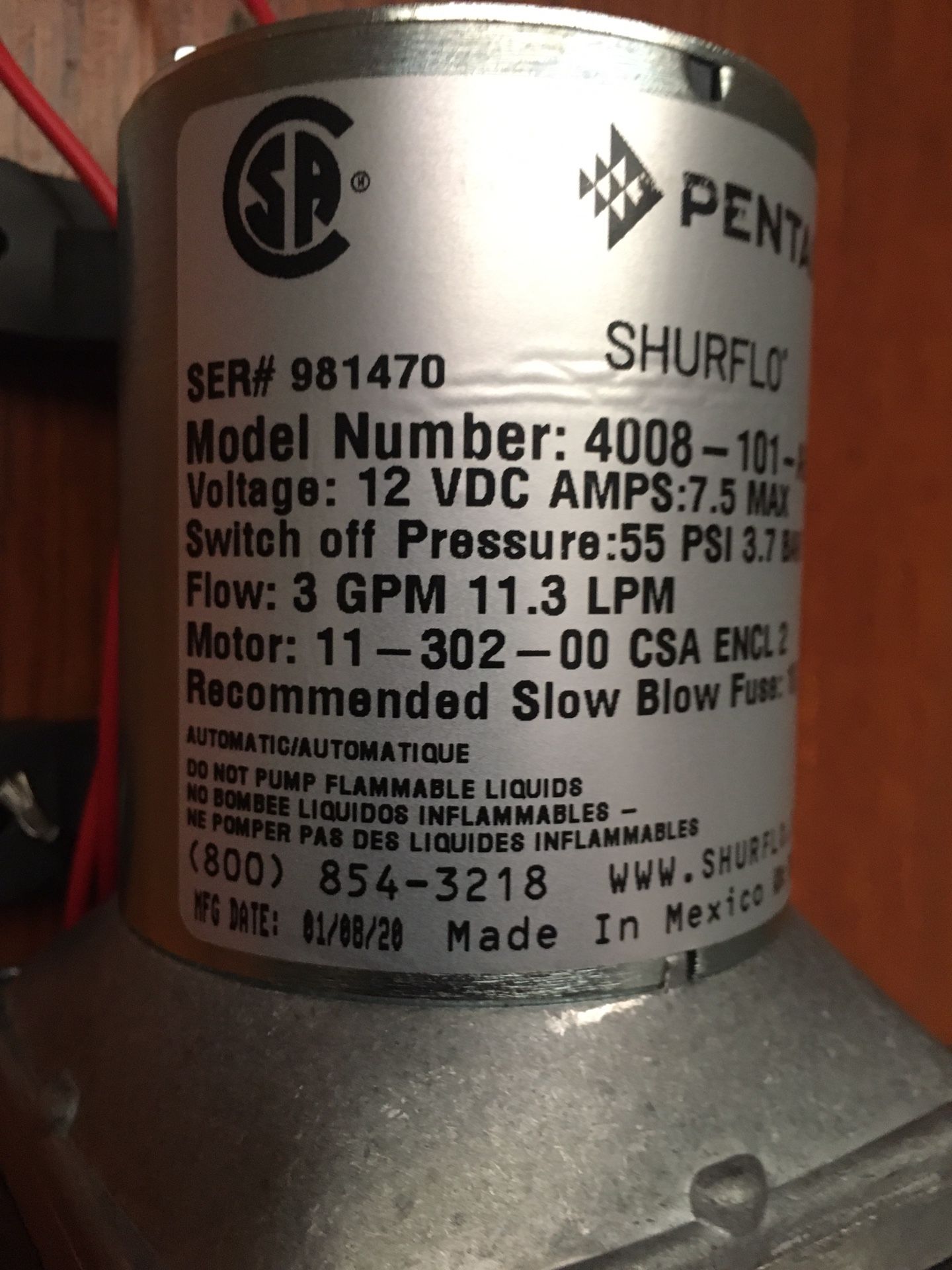 Rv PENTAIR 12DVC New Water Pump