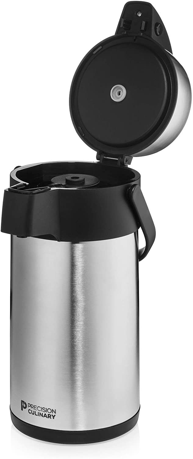 Airpot Coffee Dispenser with Pump/Stainless Steel Thermal Coffee Carafe - Three Liter (102 oz.) Hot Beverage Dispenser with On/Off Pump Switch - Vacuu