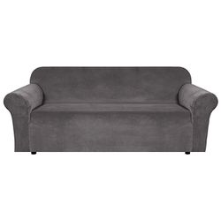 Ultra Soft Thick Stretch Velvet Fabric Sofa Slipcover for 3 Cushion Couch Covers (Grey) Thumbnail