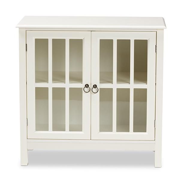 Kendall Classic and Traditional White Finished Wood and Glass Kitchen Storage Cabinet