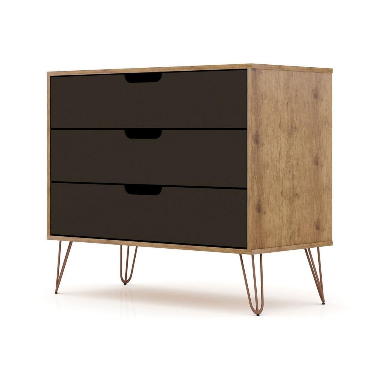 Rockefeller Mid-Century- Modern Dresser with 3- Drawers in Nature and Textured Grey