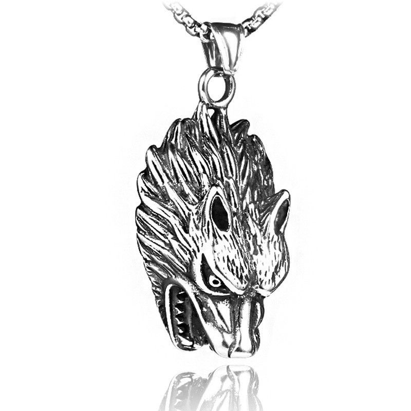 "Hip Hop Hollow Retro Trendy Wolf Head Pendant necklace for women/men, N90201P202