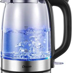 Electric Kettle, Decen 1500W Glass Electric Tea Kettle with Speedboil Tech, 1.7L (8 Cups) Water Kettle with LED Light, Auto Shut-Off And Boil-Dry Prot Thumbnail