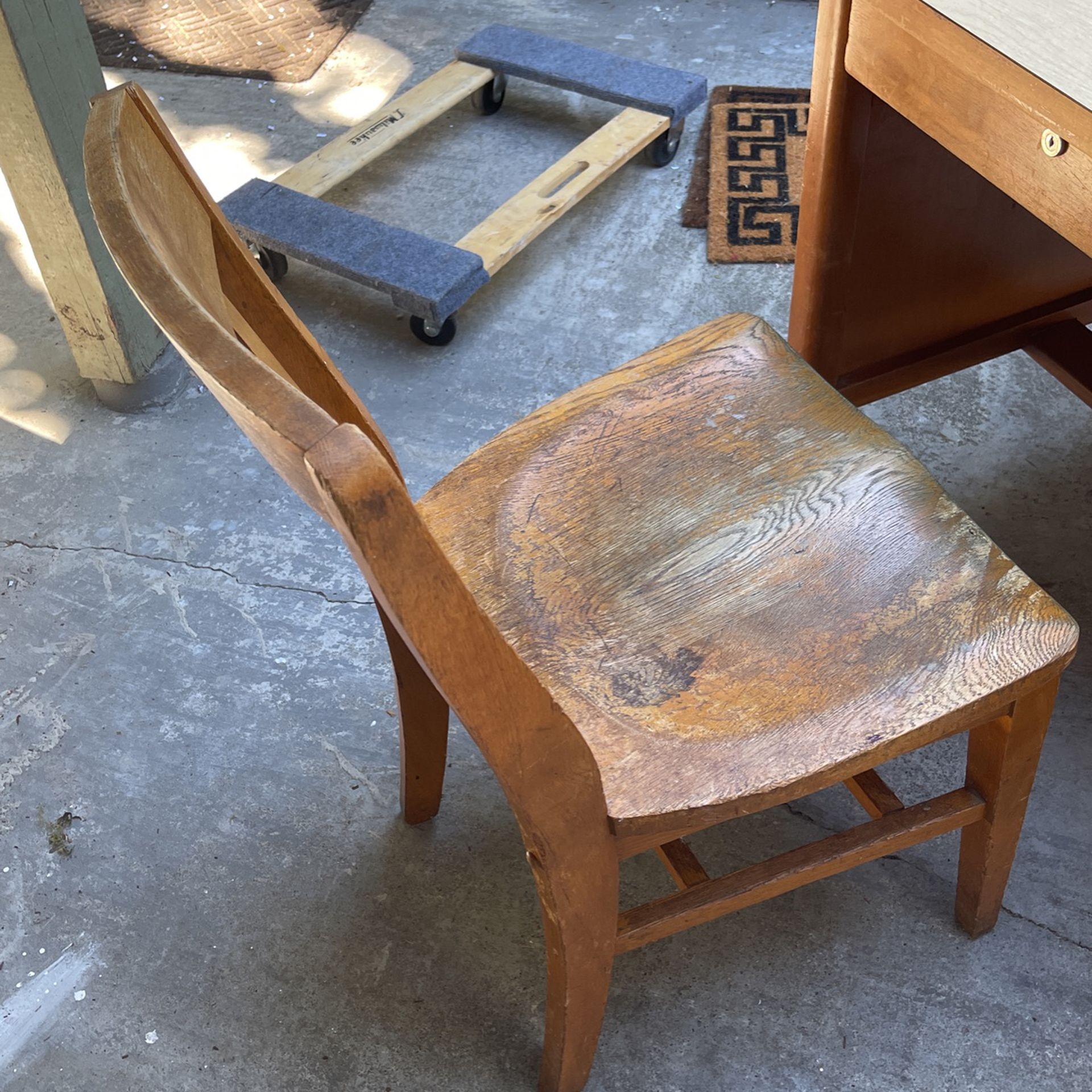 Old Solid Wood Teachers School  Desk And chair - Free