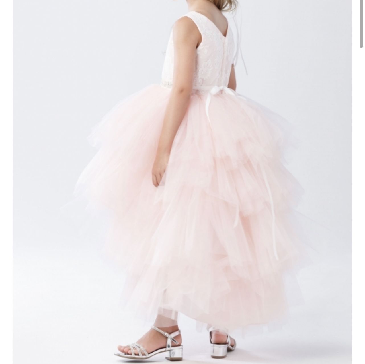 Girls Dress Style 5722 - Satin and Tulle High-Low Dress in Blush