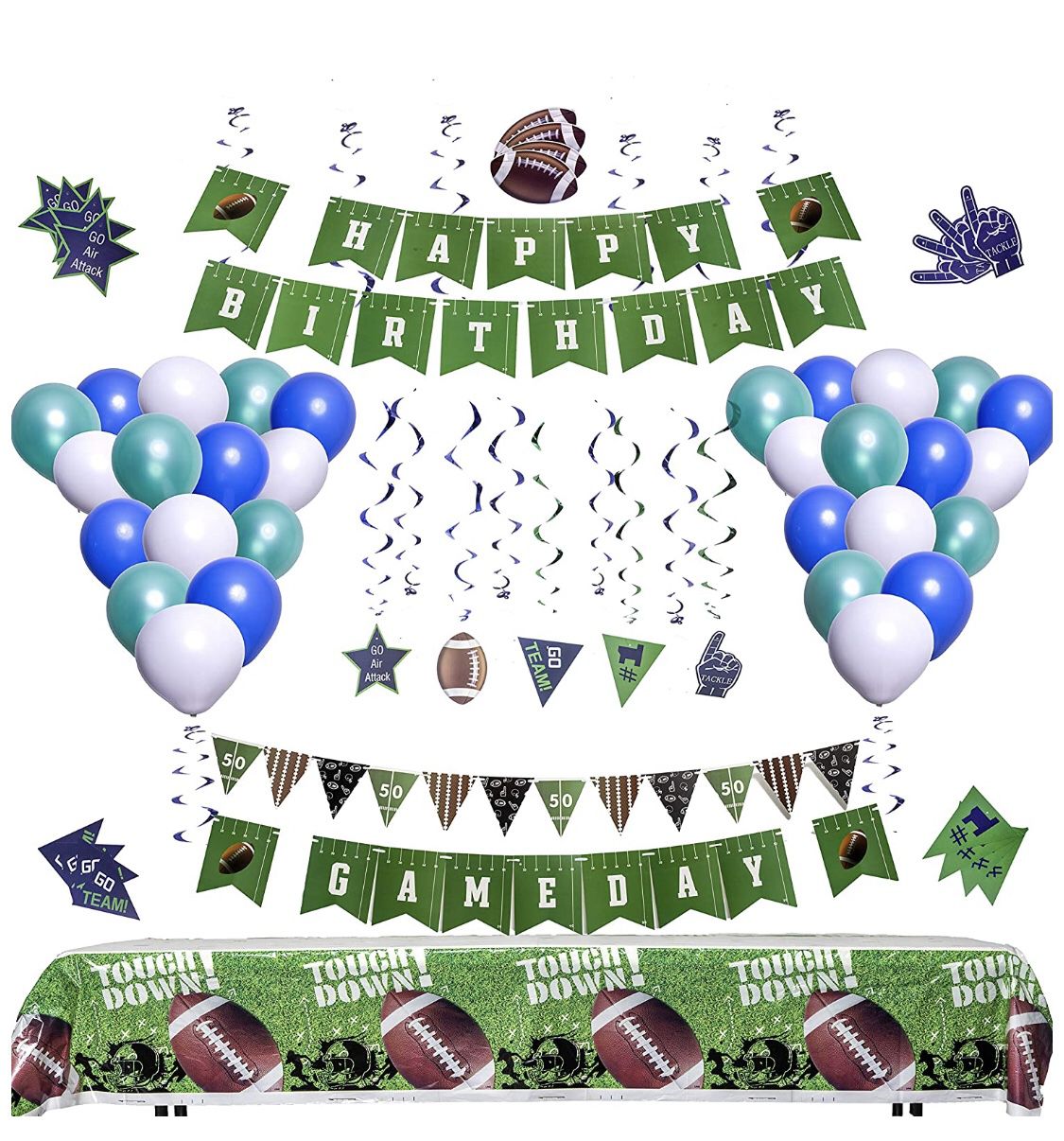 NEW! Football Party Decorations [81 Piece Set] | Football Party Supplies | Football Tablecloth | Football Gameday and Happy Birthday Banner | Footbal