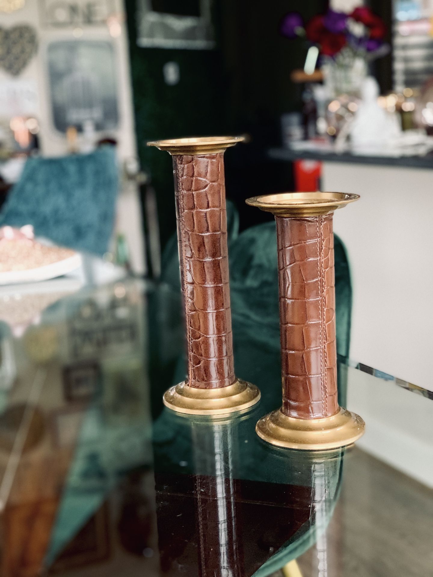 Brass & Leather Candle Stick Holders