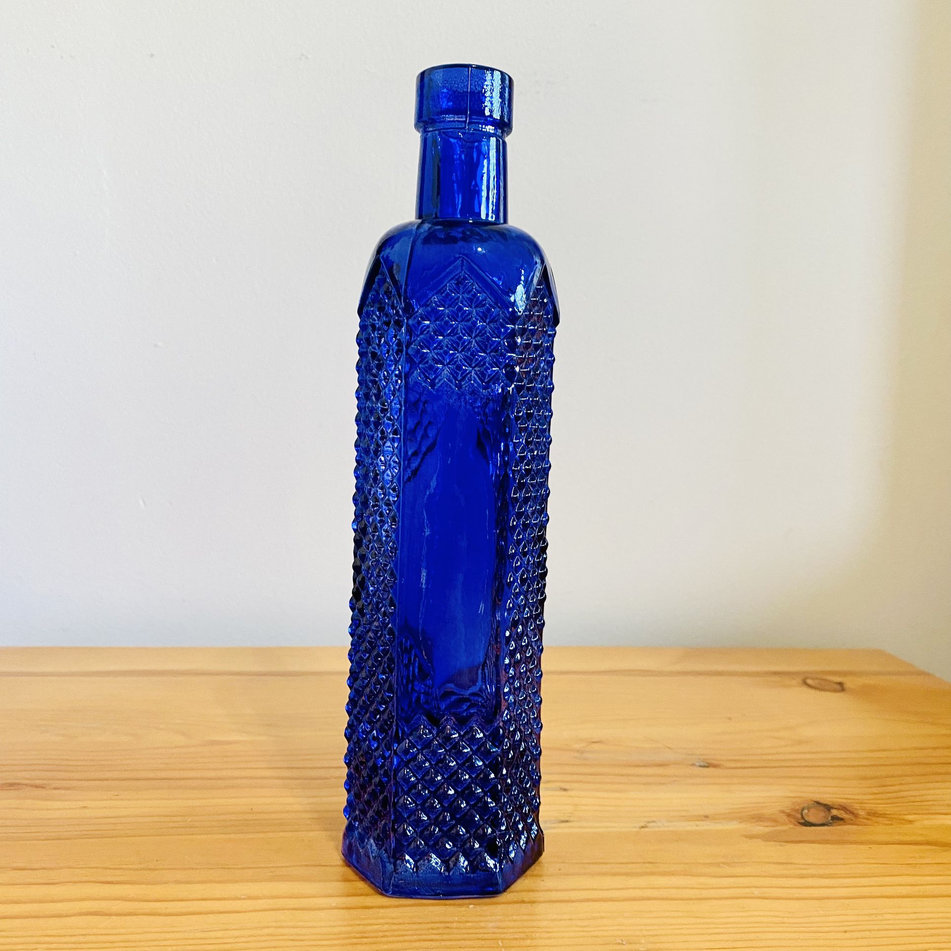 Cobalt Blue Glass Bottle Diamond Point Vintage Antique 