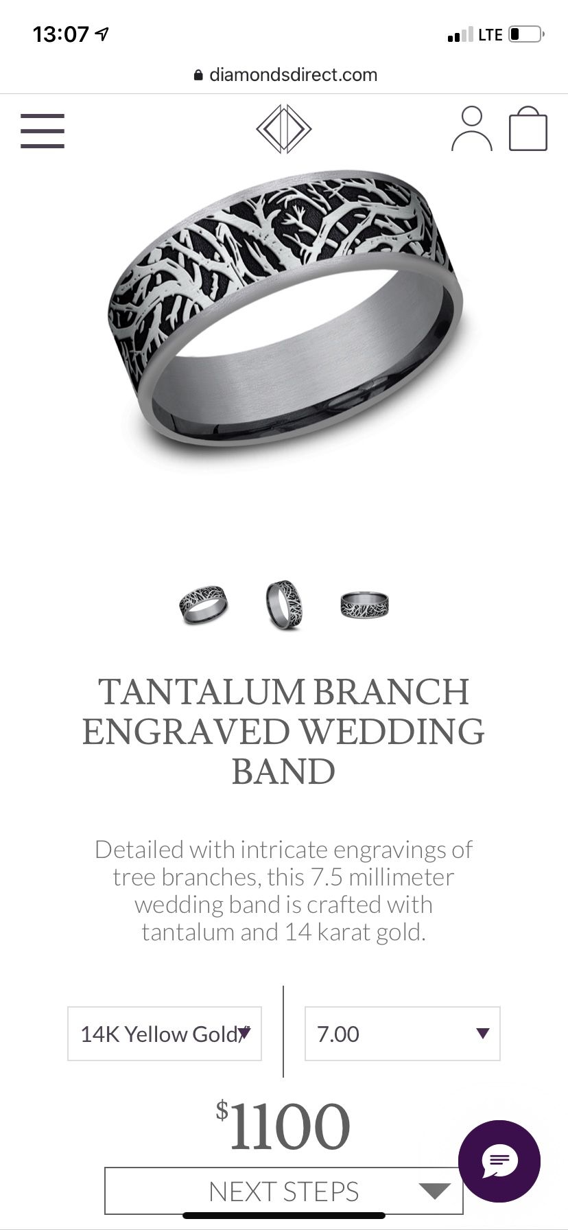Tantalum Branch Engraved Wedding Ring