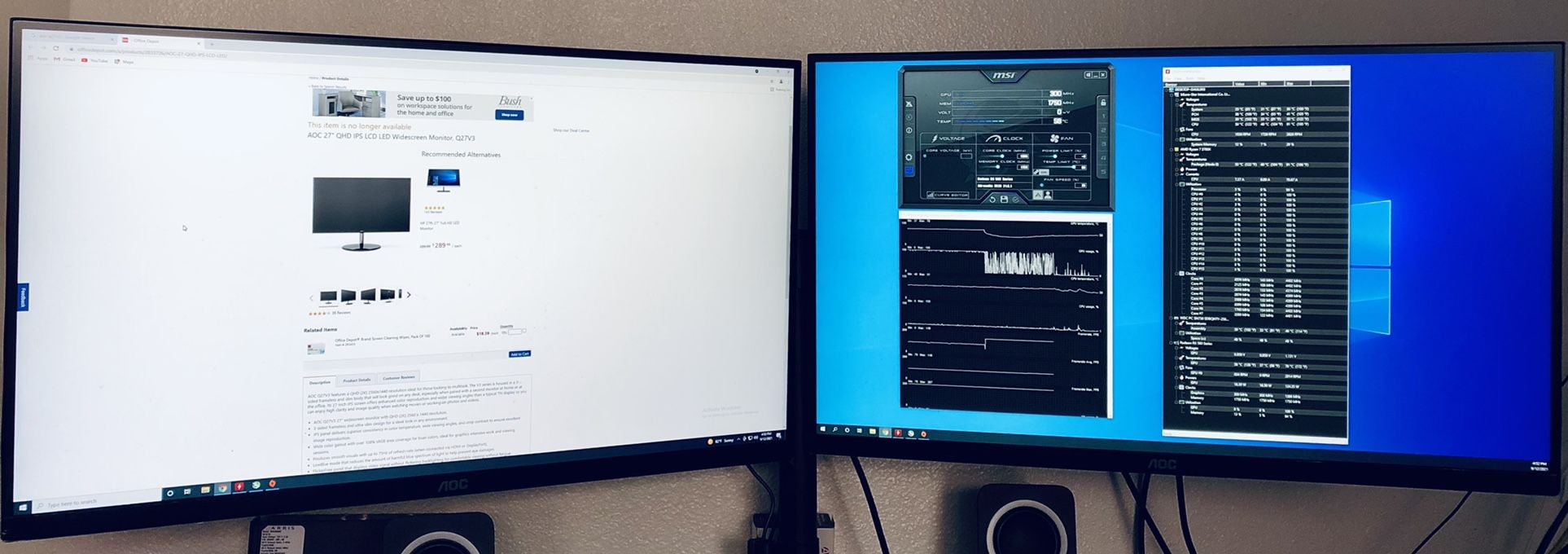AOC 27" 1440P 75hz Monitors | Dual (2k) 2560x1440 | Like New