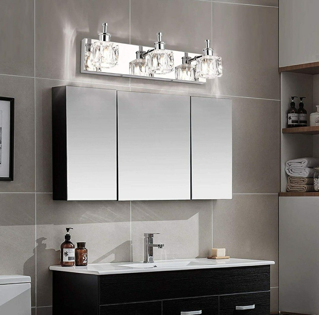 PRESDE Vanity Lights Bathroom Fixture Over Mirror 3 Lights LED Modern Chrome Fixtures Crystal Glass Globe