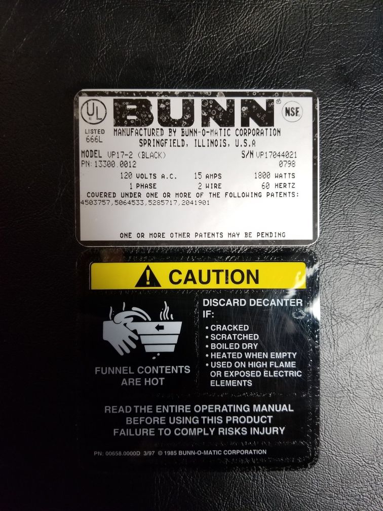 Bunn VP 17-2 in like new condition. Used very little.