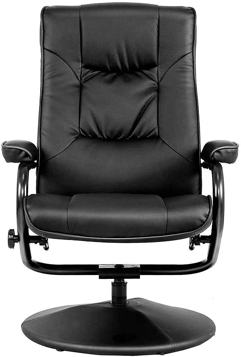 Swivel Recliner Chair, Leather Lounge Armchair Recliner, 360 Degree Swivel Overstuffed Padded Seat w/ Footrest Stool Ottoman Set