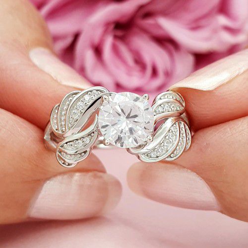 "Lovely Layer Stackable Zircon Angel Wings Wedding Rings for Women, PD768
 
