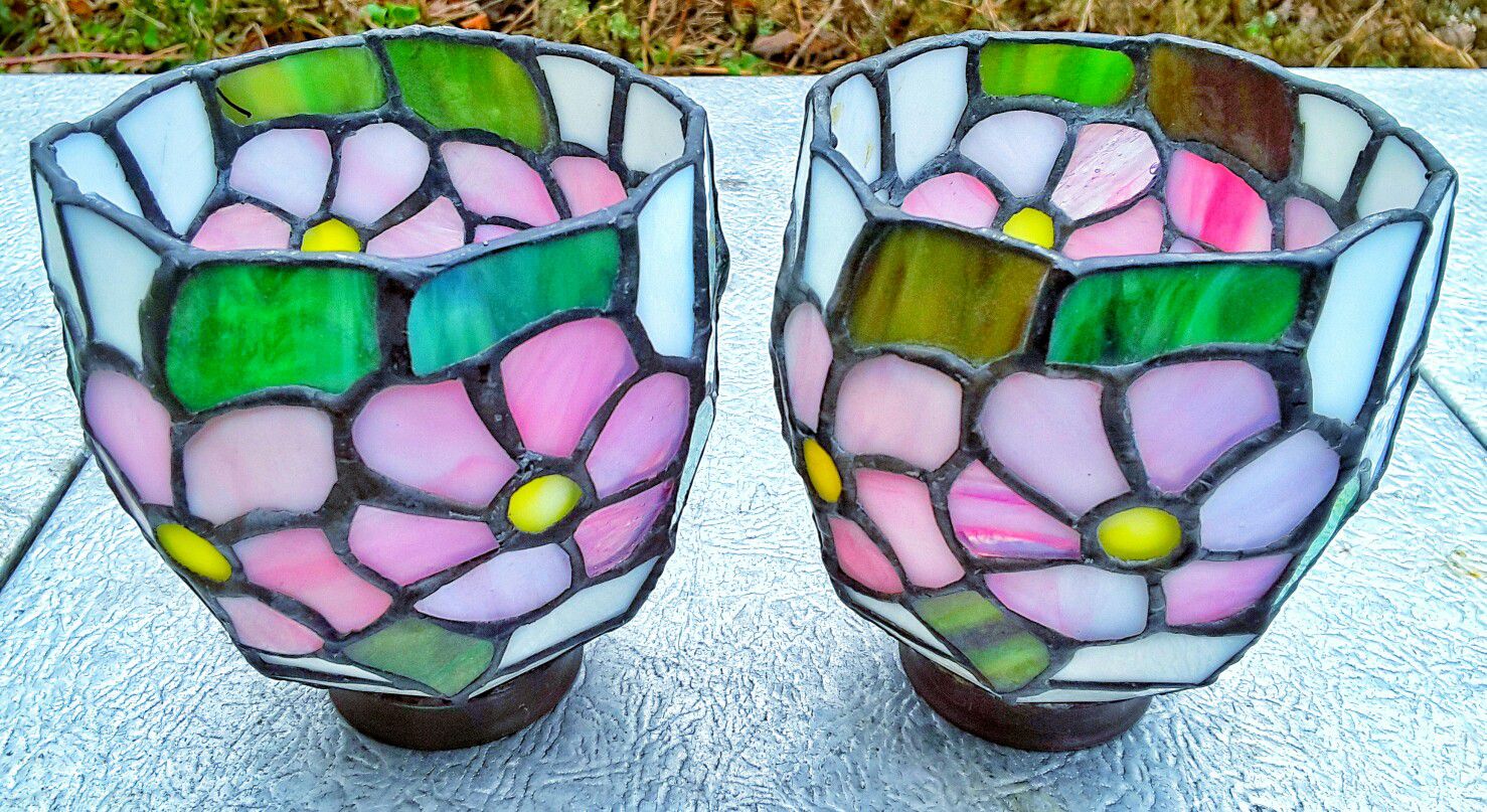 Real vintage stained glass floral lamp shades