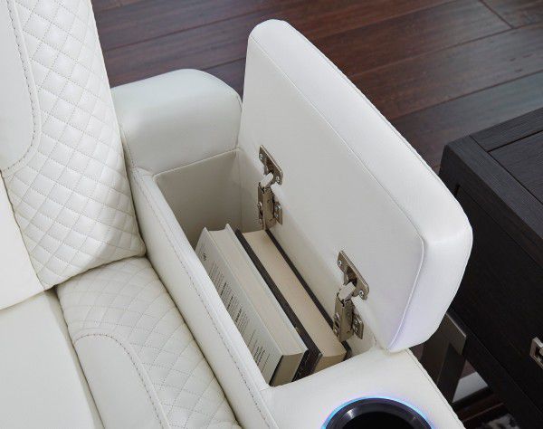 🌻Party Time Power White Reclining Loveseat with Console

