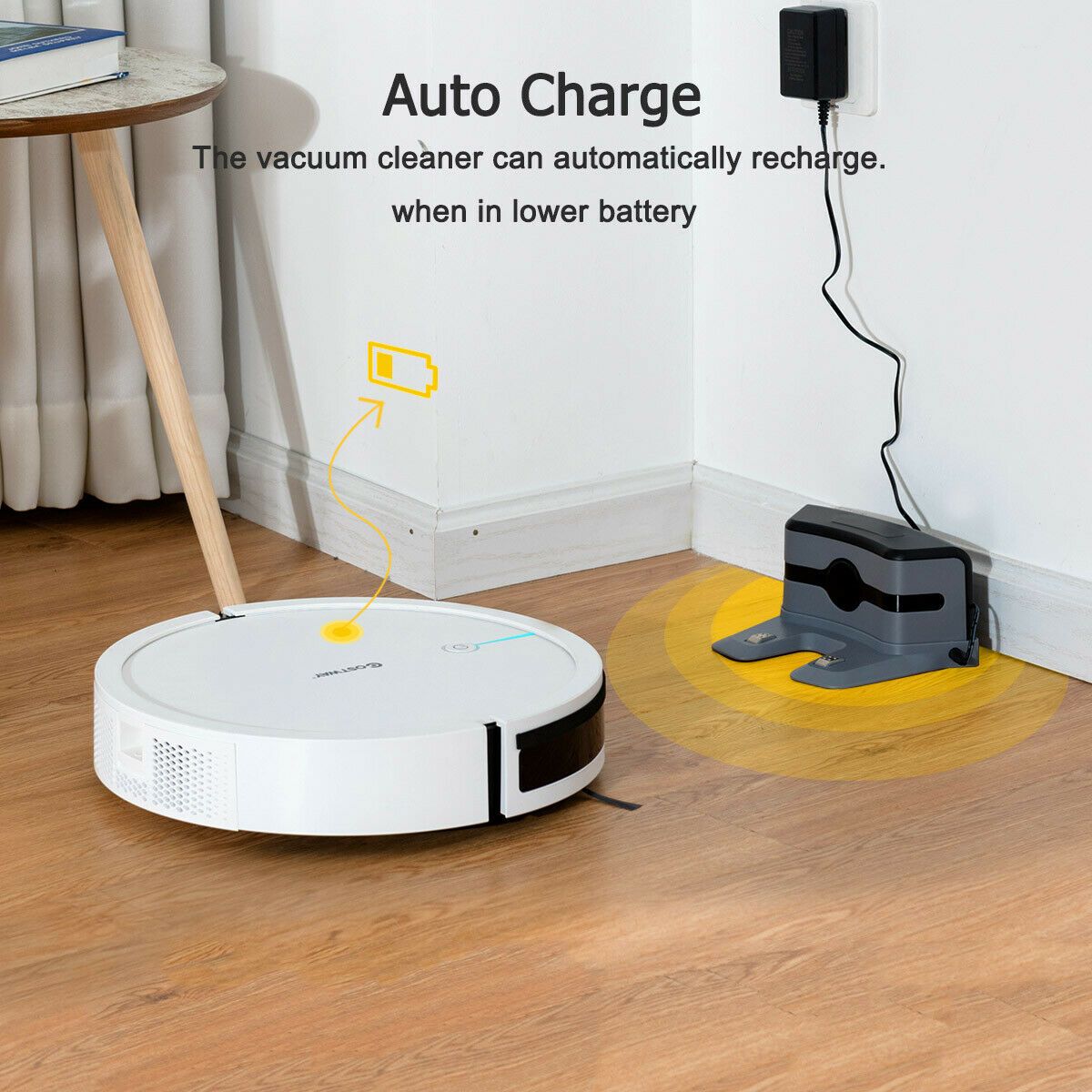Costway Robot Vacuum Cleaner Self-Charge App Voice Control Filter Water Tank White