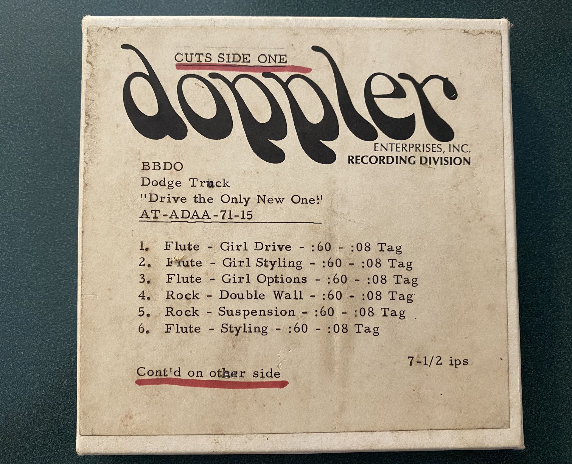 Vintage Dodge Truck Reel to Reel Radio Ads Drive A Bargain Flute Only New One.