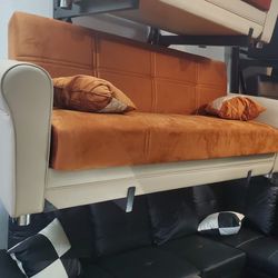 Orange Sofa And Bed With Storage Thumbnail