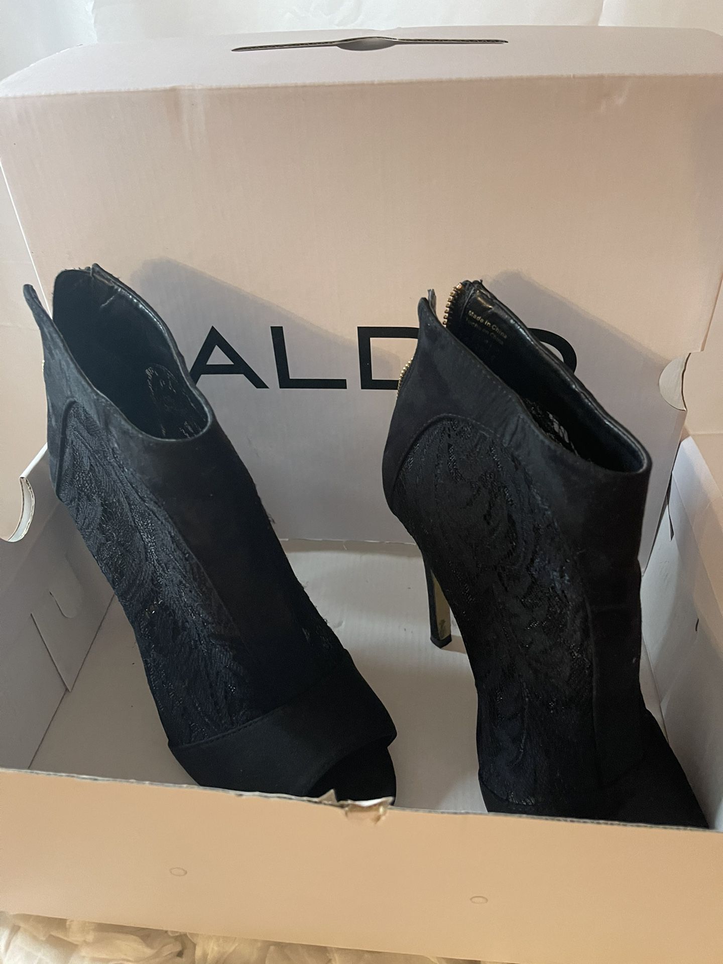 Aldo Black Lace Peep Toe Booties (Biadene)