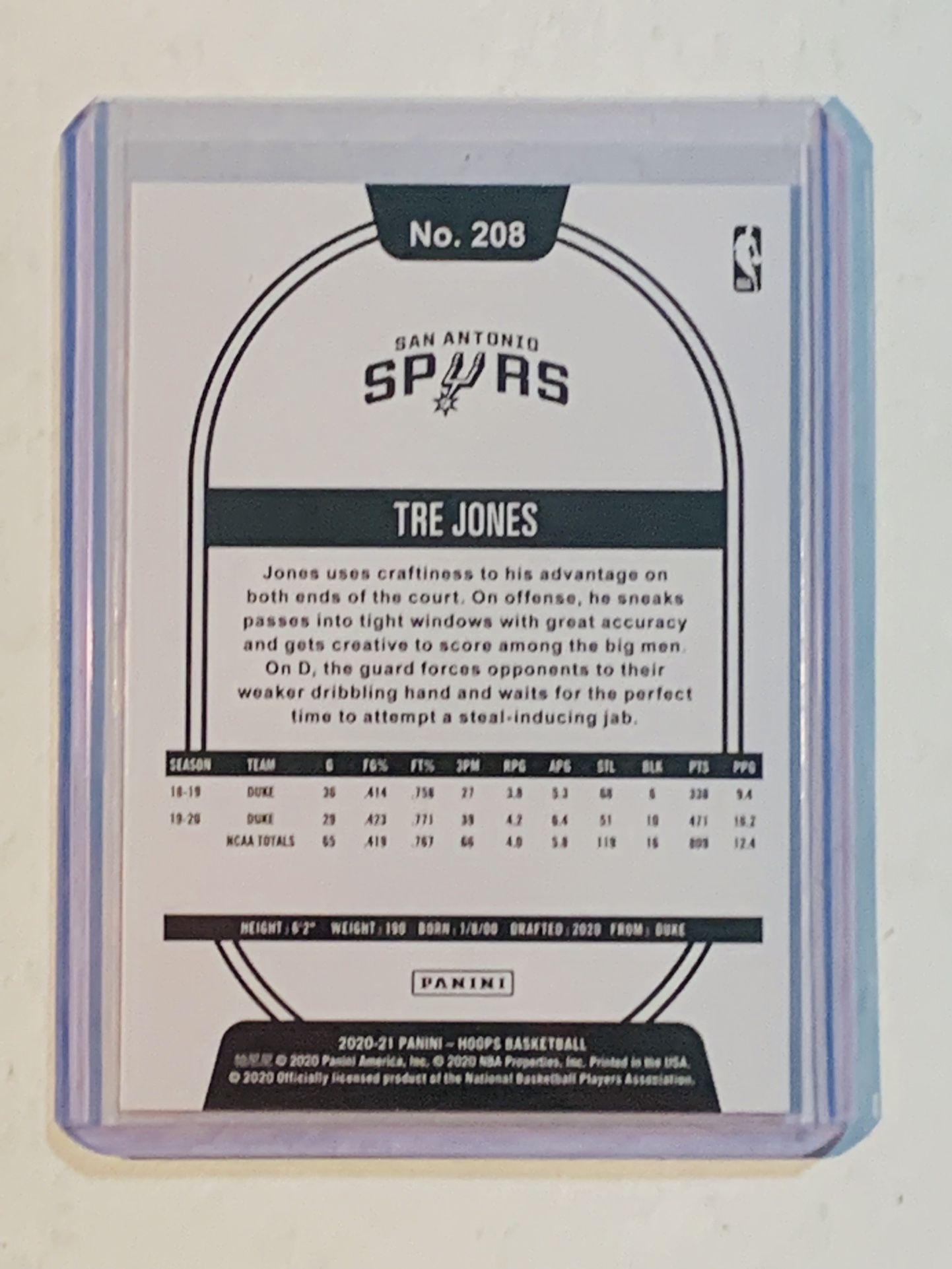 Tre Jones NBA Spurs Rookie Autograph Card