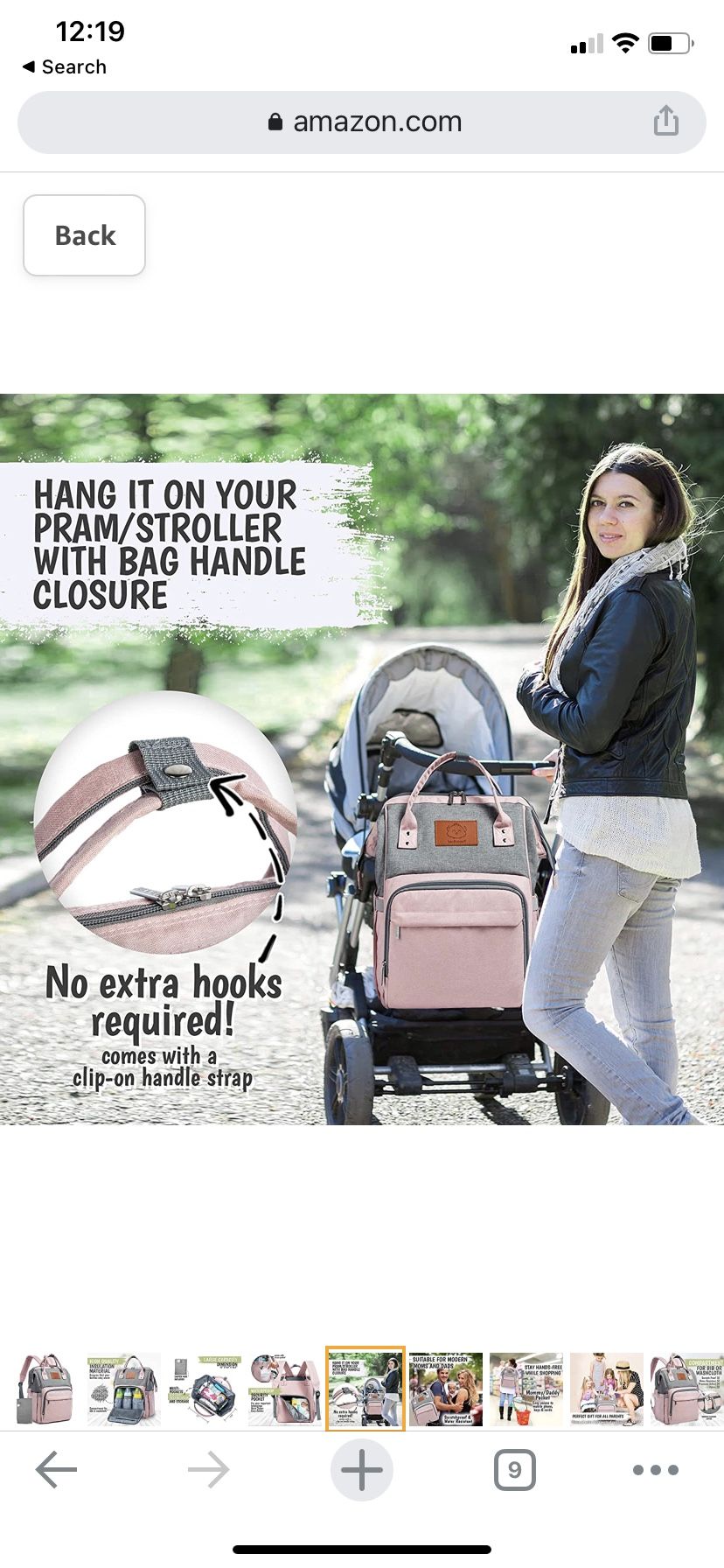 Diaper Bag Backpack - Large Waterproof Travel Baby Bags (Pink Gray)