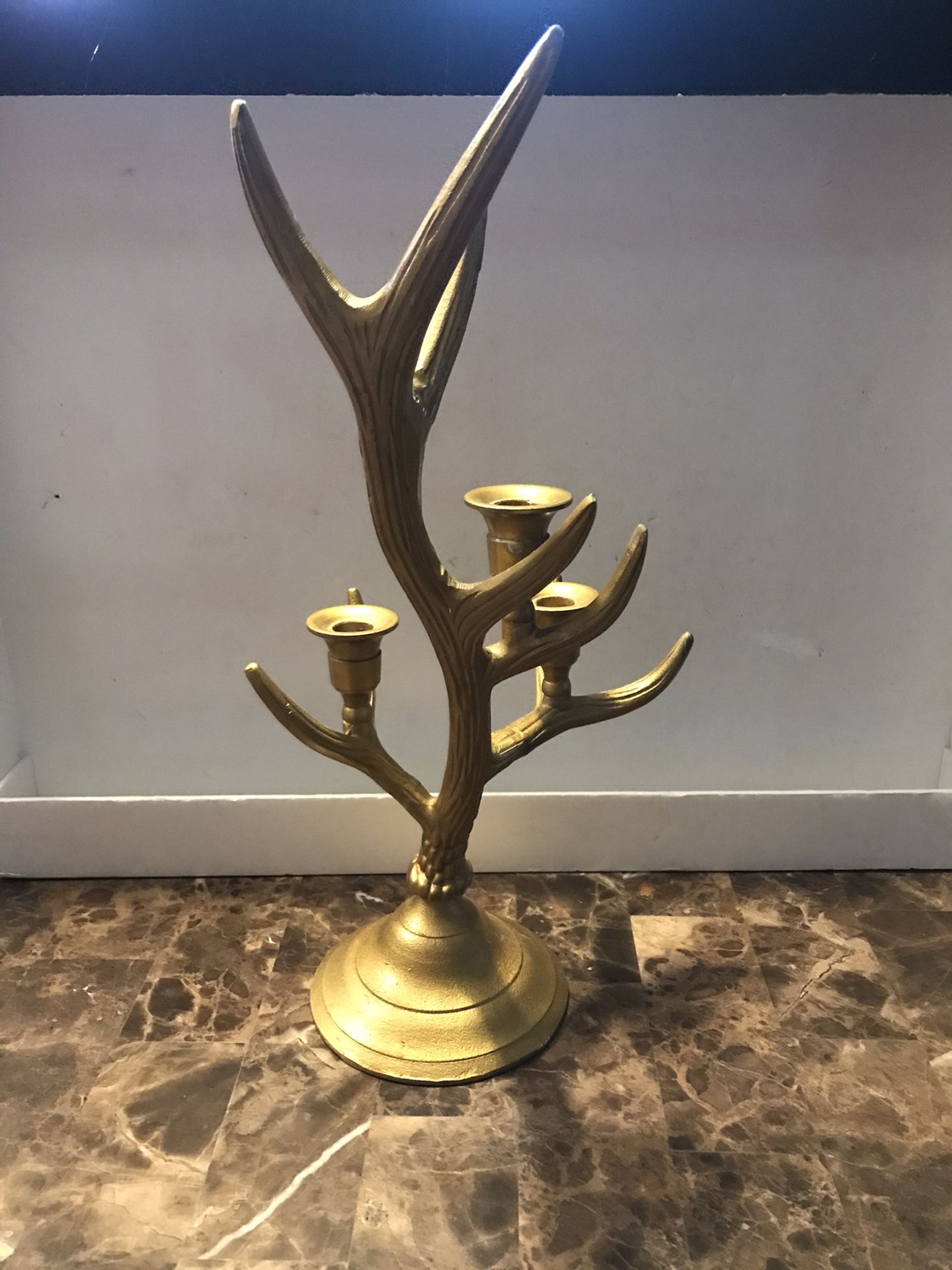 Brass Metal Deer Antler 19” Candle Holder
