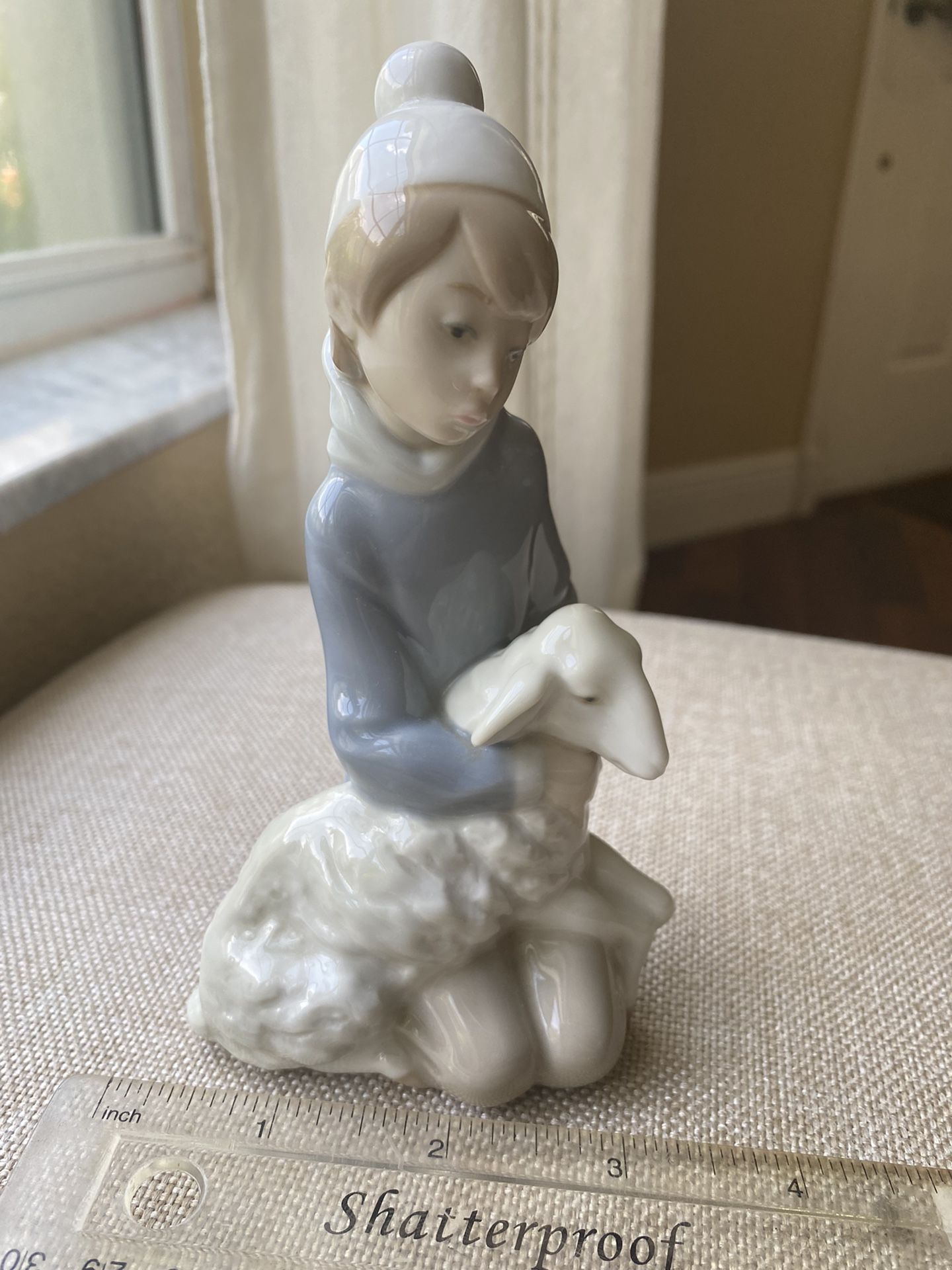 Vintage Lladró Porcelain Shepherd Boy with Sheep Lamb Figurine Handcrafted in Spain Issued 1970, Retired 1992