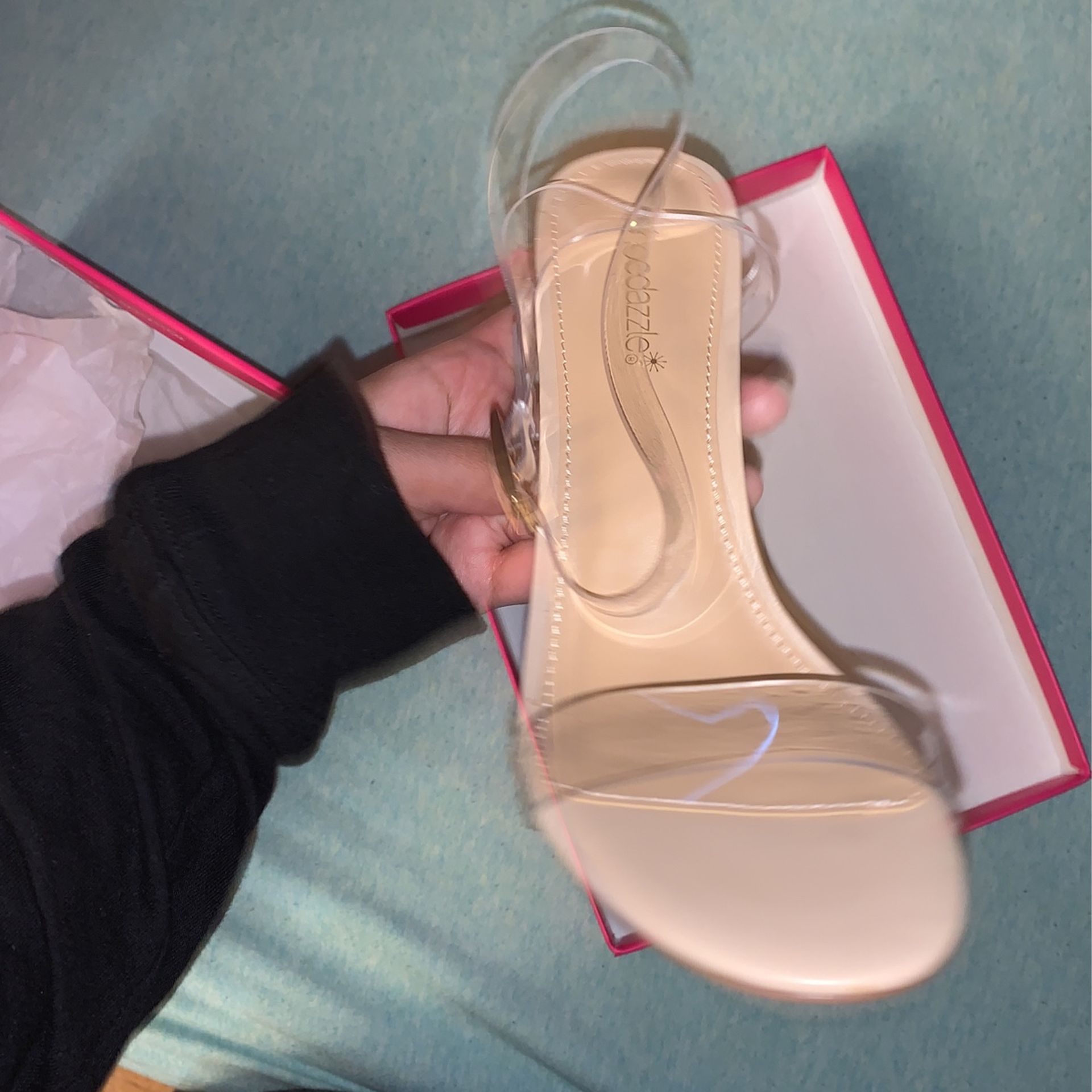 Shoe Dazzle Heel Clear And Nude Size 9
