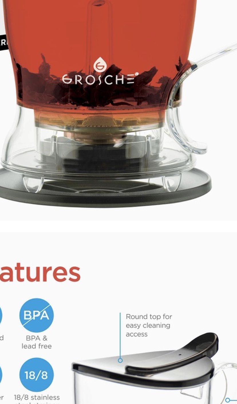 PERFECT TEA MAKER Tea pot with coaster, Tea Steeper, Easy Tea Infuser, 17.7 oz. 525 ml, EASY CLEAN Tea Steeper, BPA-Free - BLACK teapot