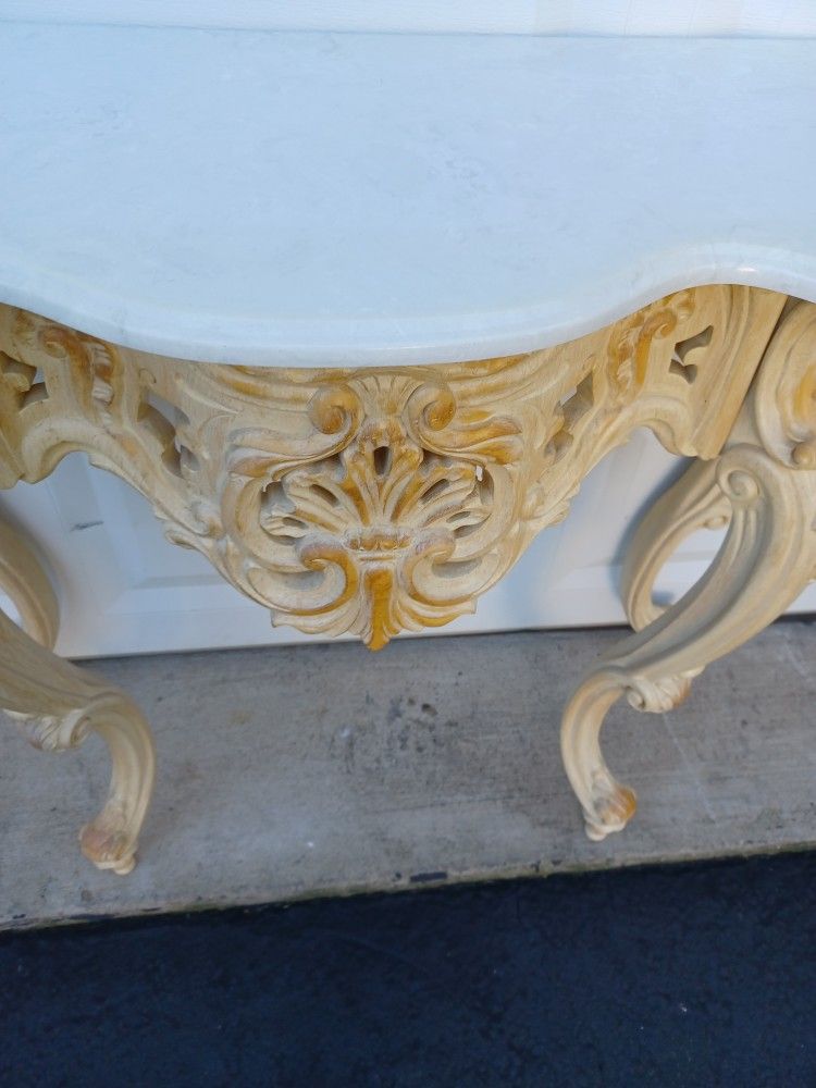 Antique Marble Top Console Table And Hollywood Regency Mirror