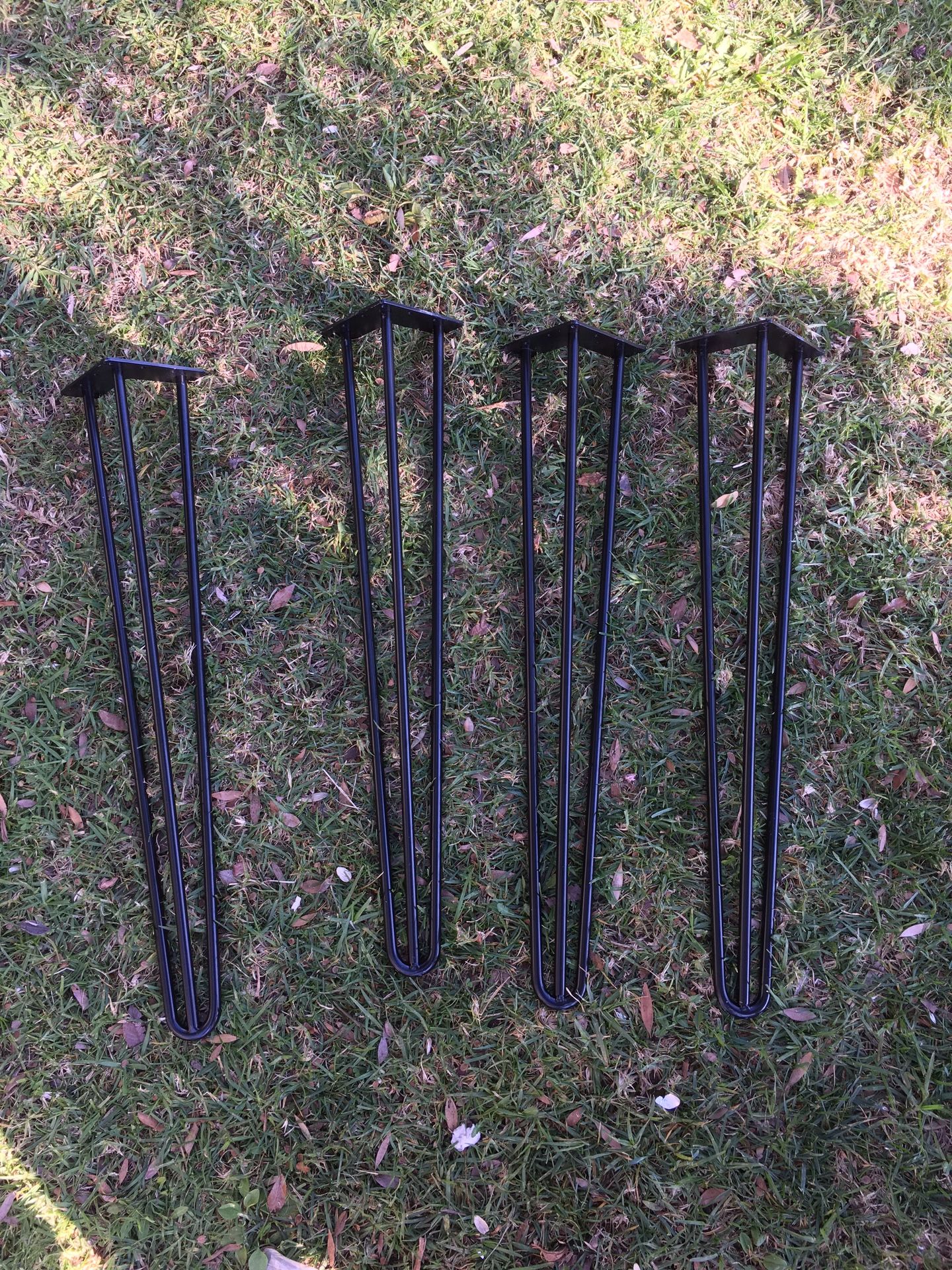 Set of Four (4) 28” Long Metal 3 Rod Hairpin Legs