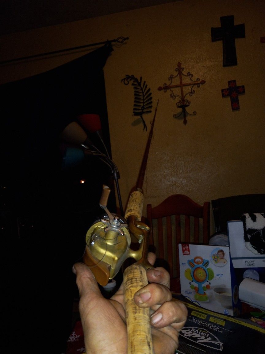 Vintage Brass Fishing Rod And Reel