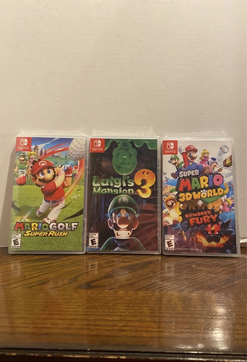 Nintendo Switch games Sealed bundle Mario Golf Luigi’s Mansion 3 Super Mario 3D World Browser’s Fury