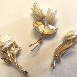 3 Brooches/Pins-Carved Roses-Sterling/Napier Sterling/Winard GF Thumbnail