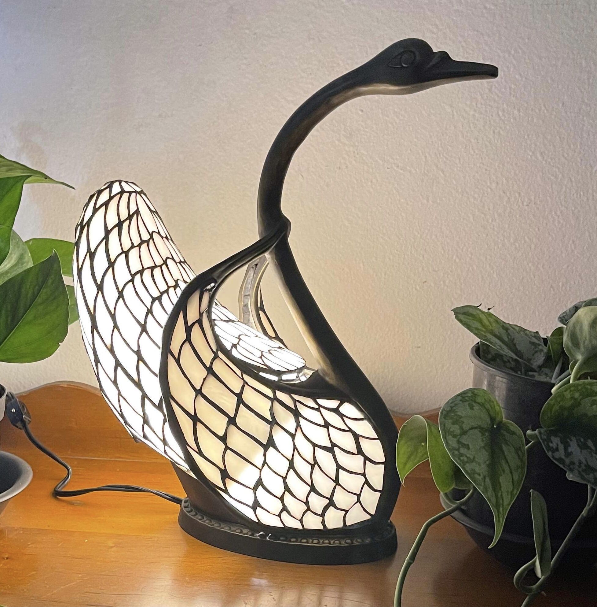 Vintage Large glass swan lamp  table light  glass art swan 17 Inch 