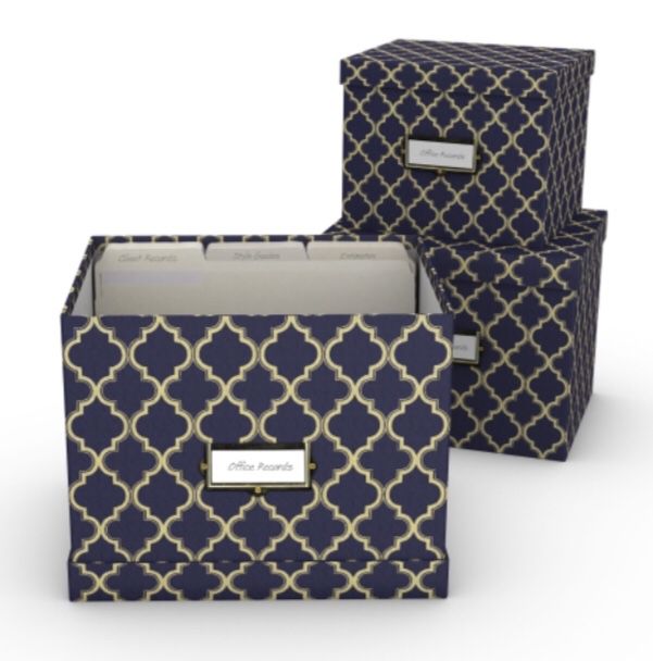 WORKSPACE COLLECTION | 3 PIECE ARTISAN DESK ORGANIZATIONAL SET | HAND SILKSCREENED ~ NAVY AND GOLD DAMASK **Buy 2 sets for ONLy $28 **