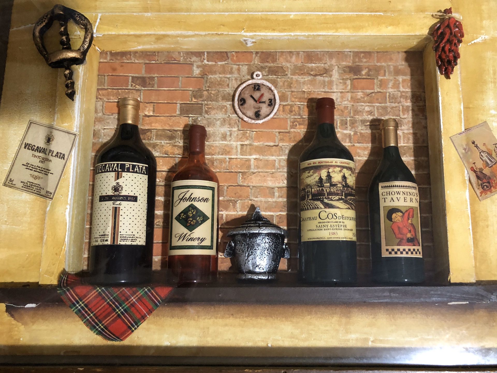 Wall Decor - Vintage Look Bar Counter with Mini Wine Bottles - 15”x11”
