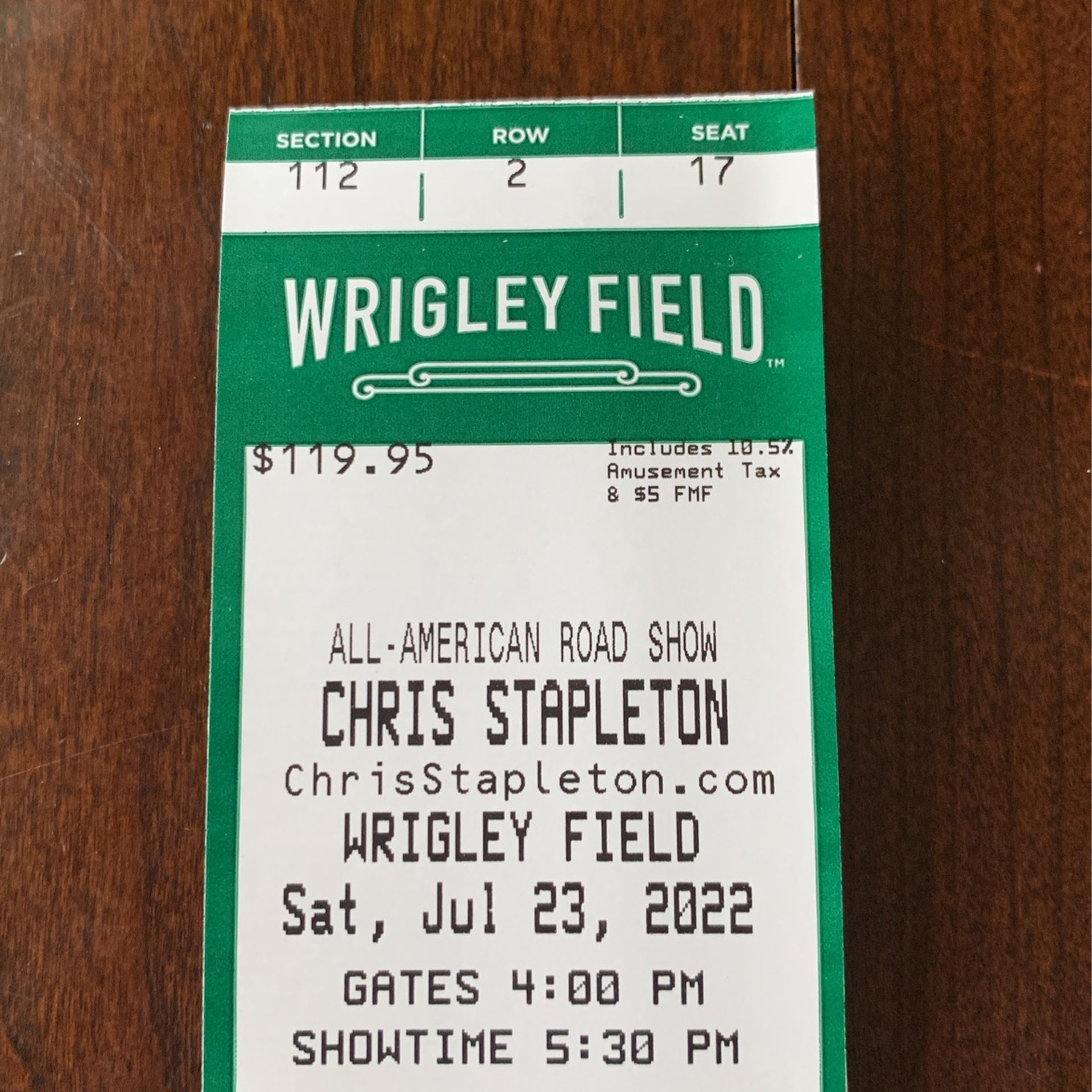 Chris Stapleton 2 Tickets All - American Road Show @ Wrigley Field July 23, 2022