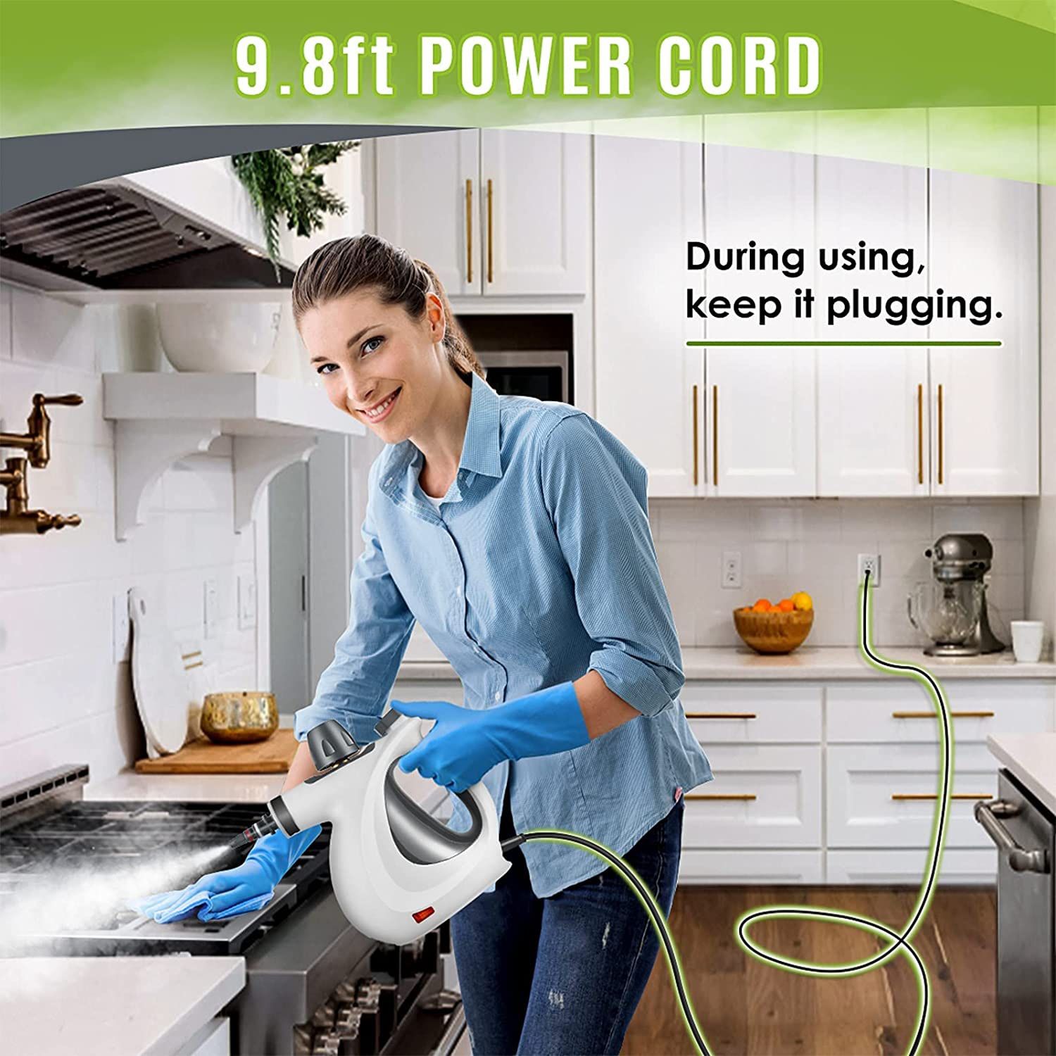 Handheld Steam Cleaner, Pressurized Steam Cleaner with 12 Piece Accessory Set for Home Use, Multi-Surface All Natural Steamer for Cleaning Floor, Upho