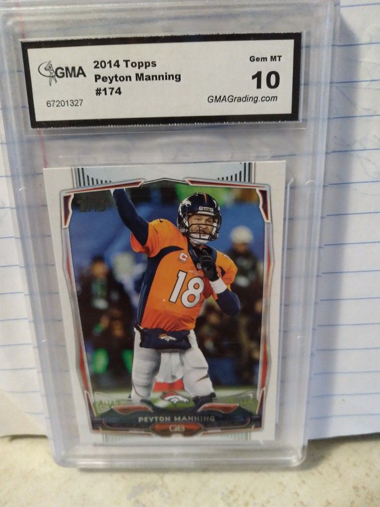 Peyton Manning Topps Trading Card With A 10 Grading And Is Totally Encased
