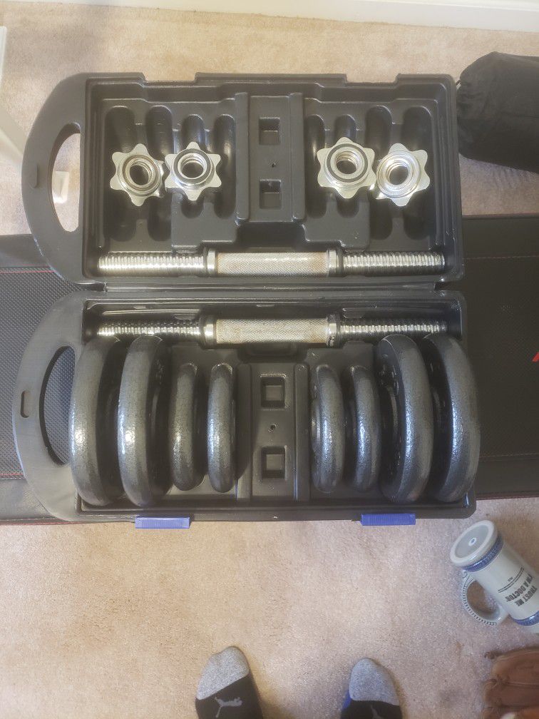 Bench Press Set With Curling Bar, Mixed Plate Weights