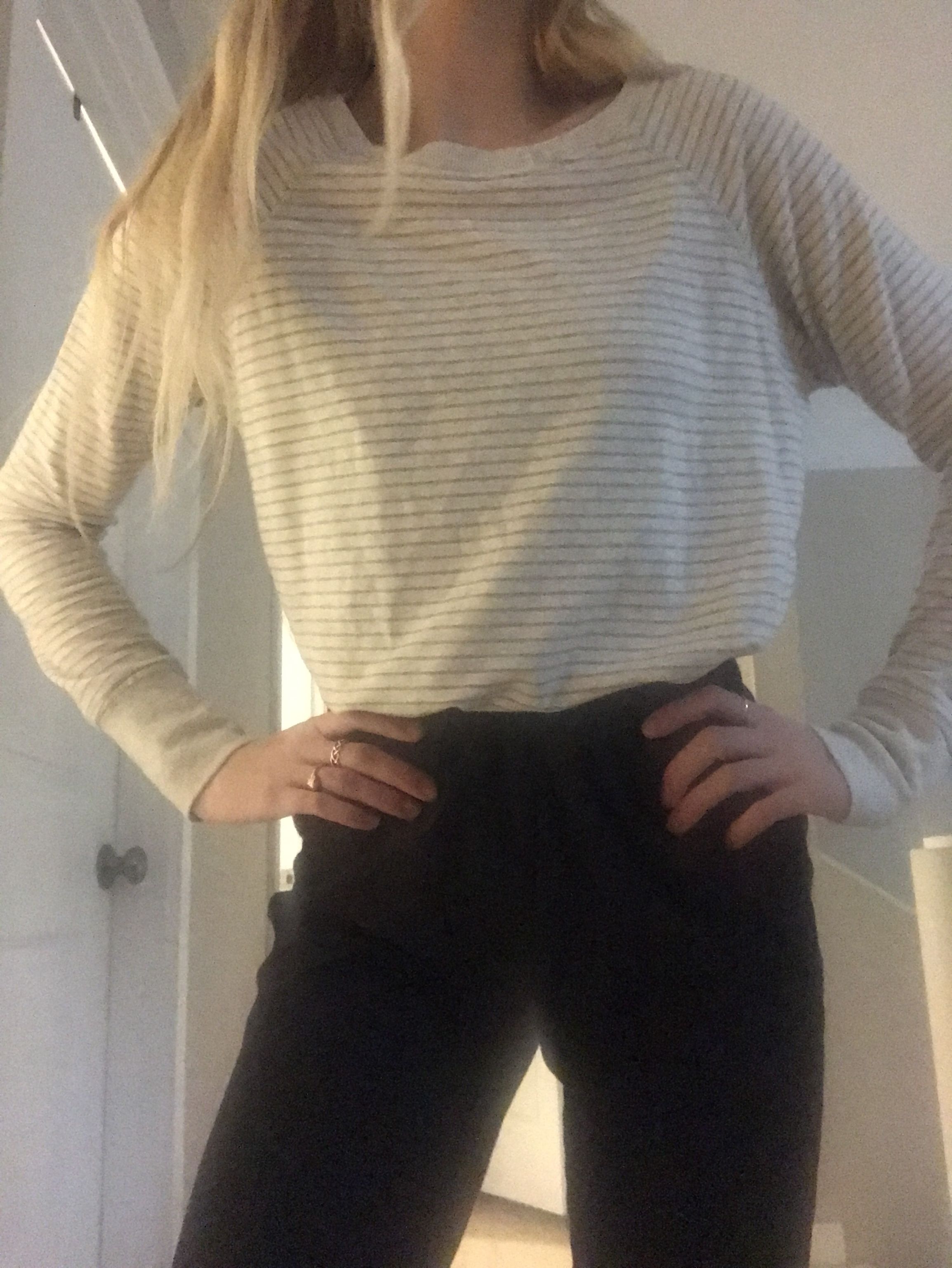 DANSKIN Size Medium Grey and White Striped Sweater